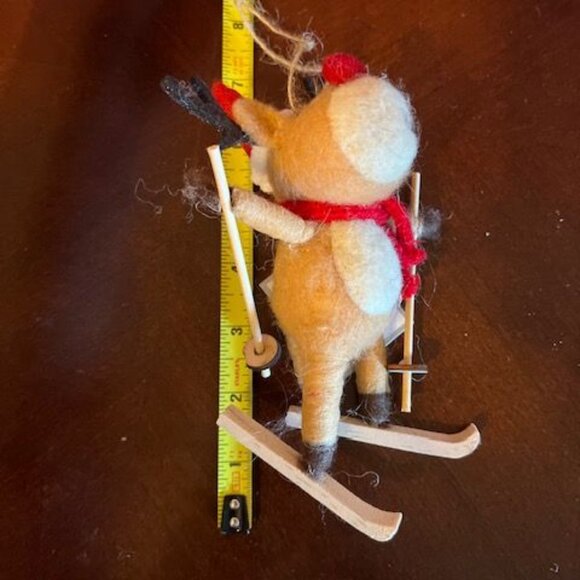 Felt Reindeer Skier Christmas Ornament whimsy to holiday decor hat and scarf - Picture 2 of 7